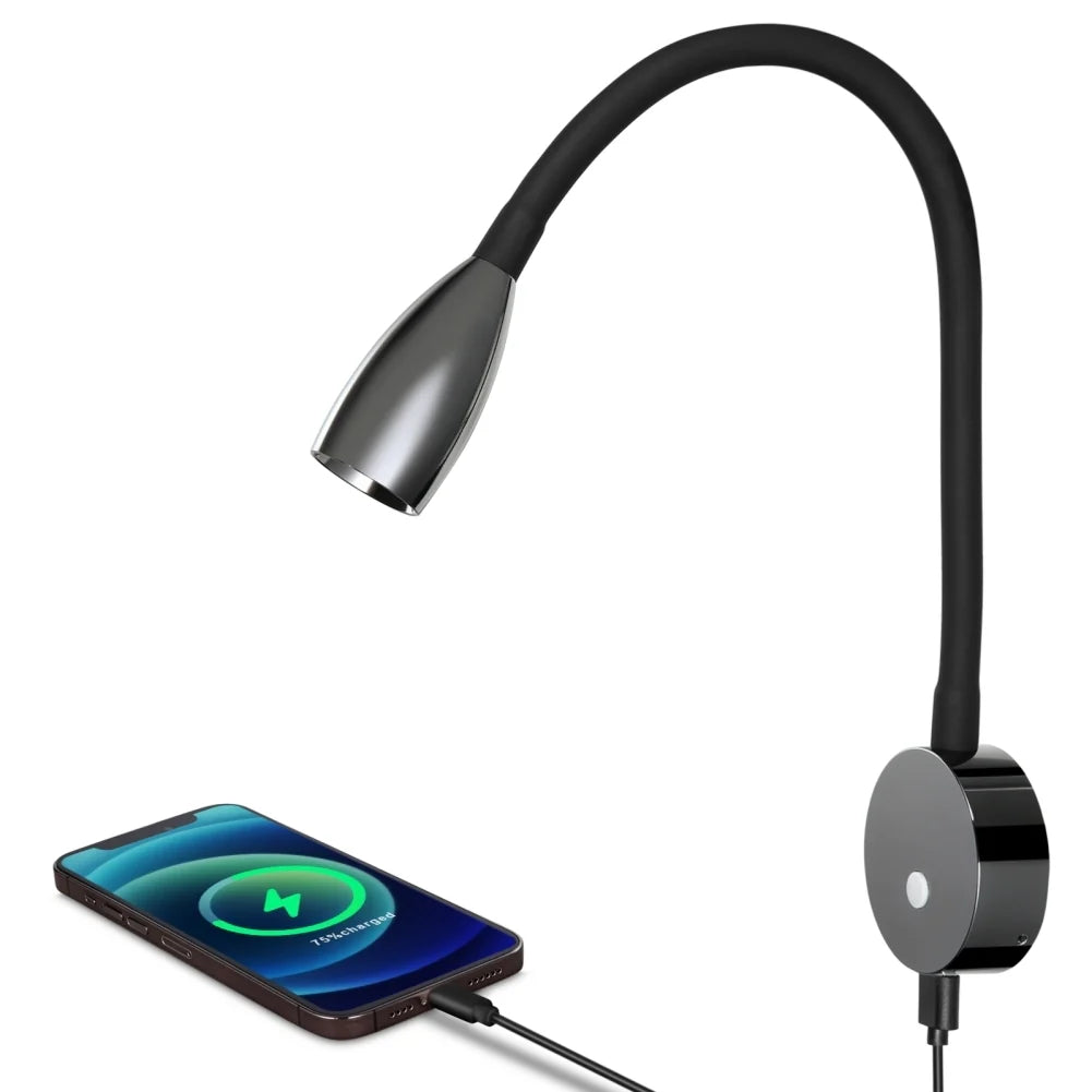 12 / 24v Wall Reading Light (Gun Metal Gloss Black)