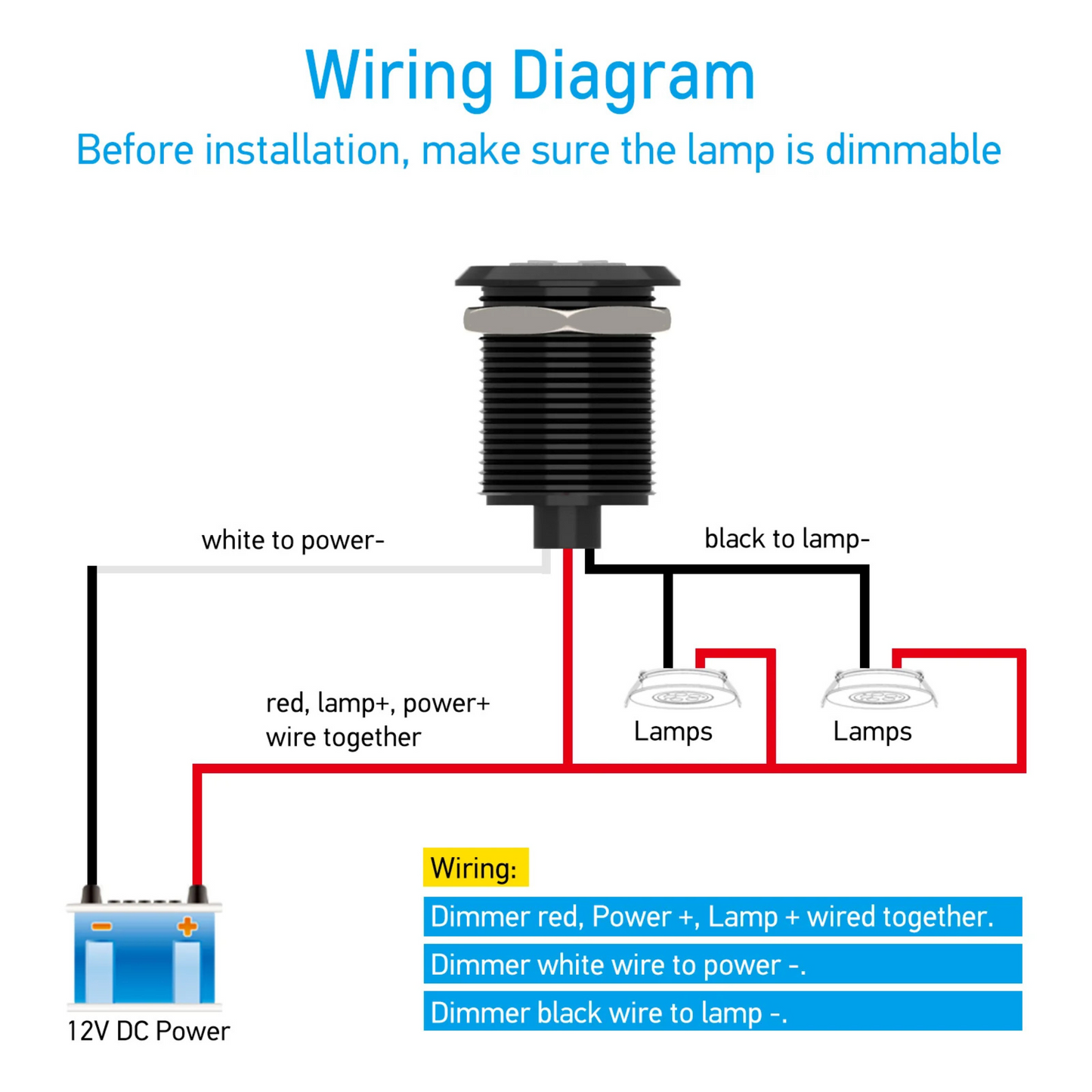 LED Aluminum Black Dimmer Switch (RED)