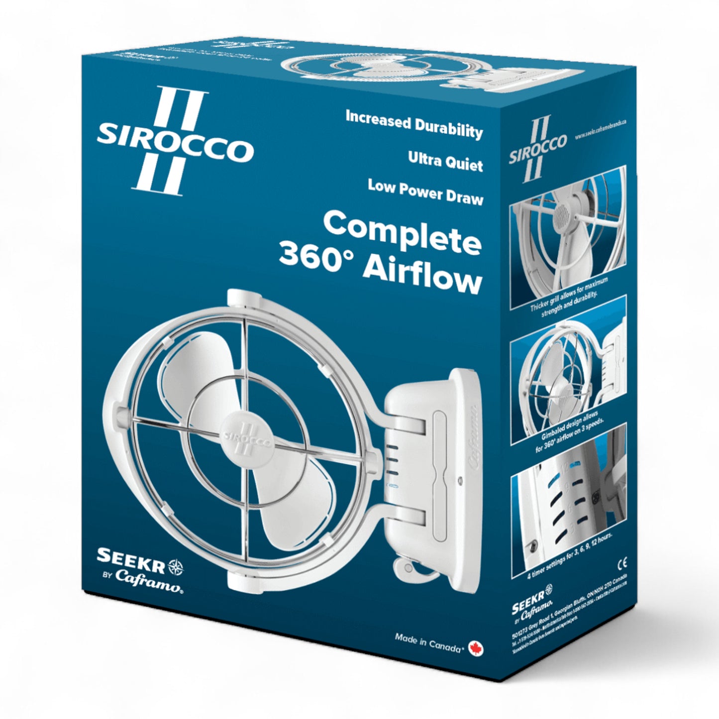 Sirocco II 12/24V Marine & RV 360° Fan White