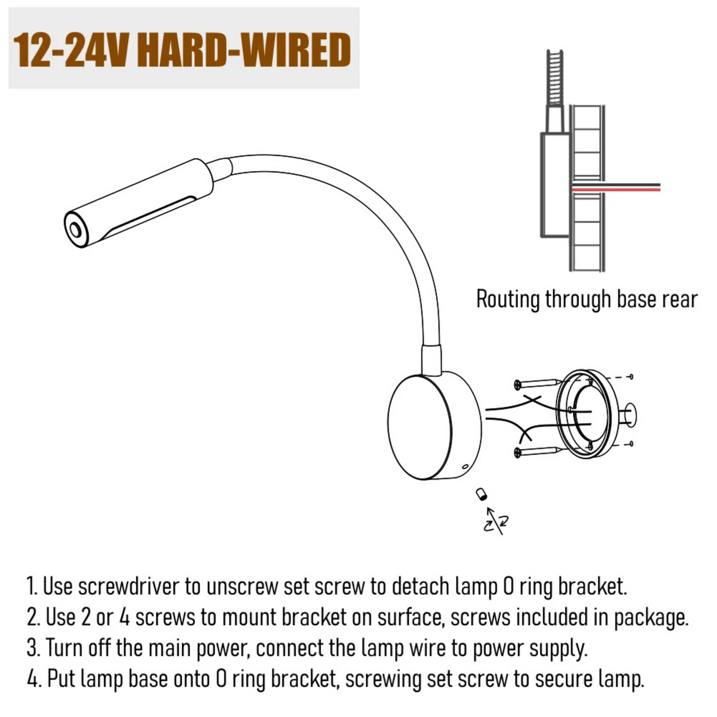 12 / 24v Wall Reading Gooseneck Light