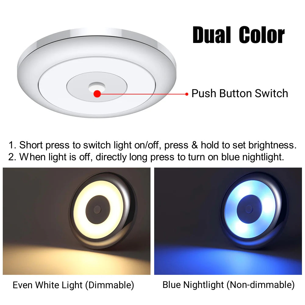 Compact Dome Light – 12V Silver with Dimmer & Blue Nightlight (Cool White 4 Pack)