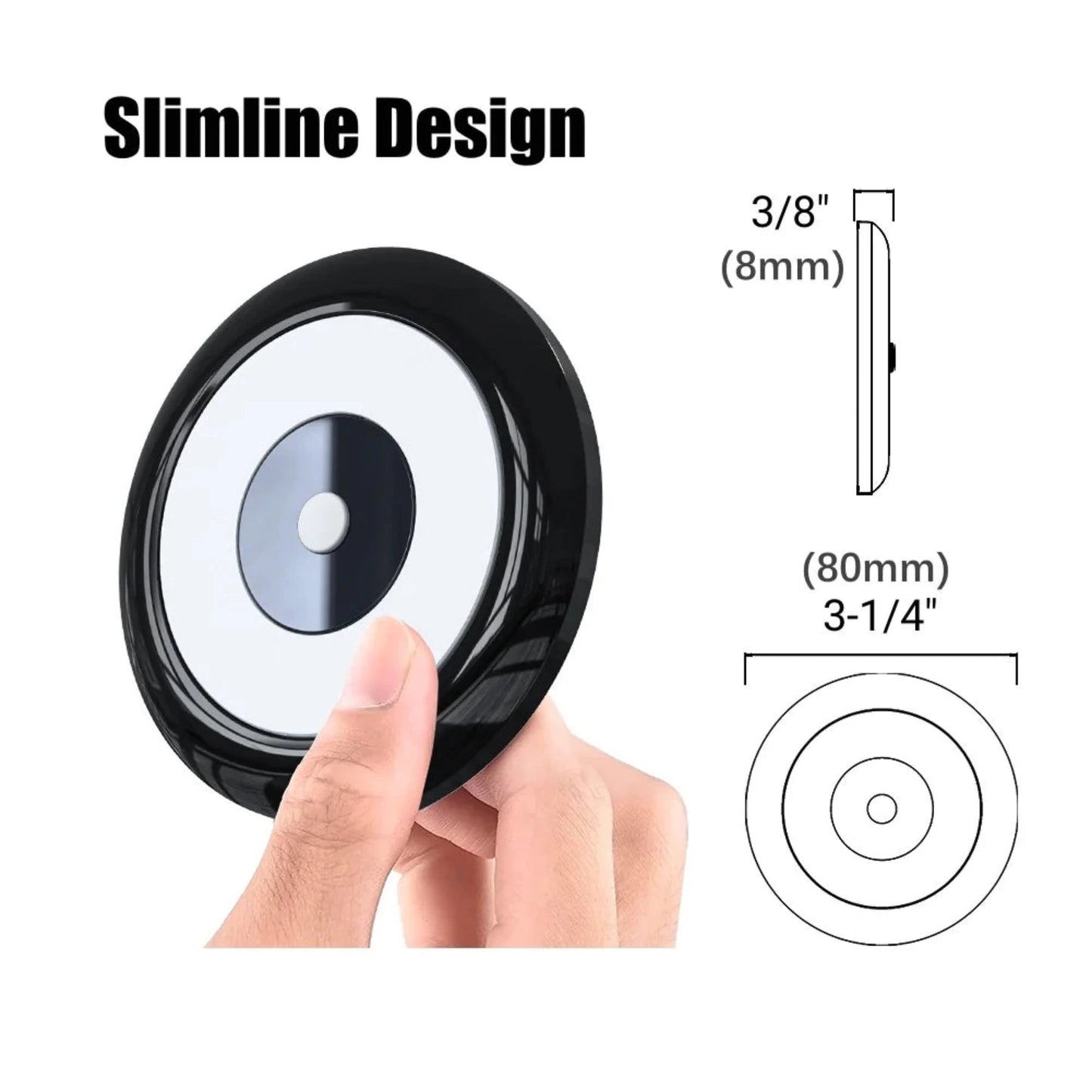 Compact Dome Light – 12V Black with Dimmer & Blue Nightlight (Warm White 4 Pack)
