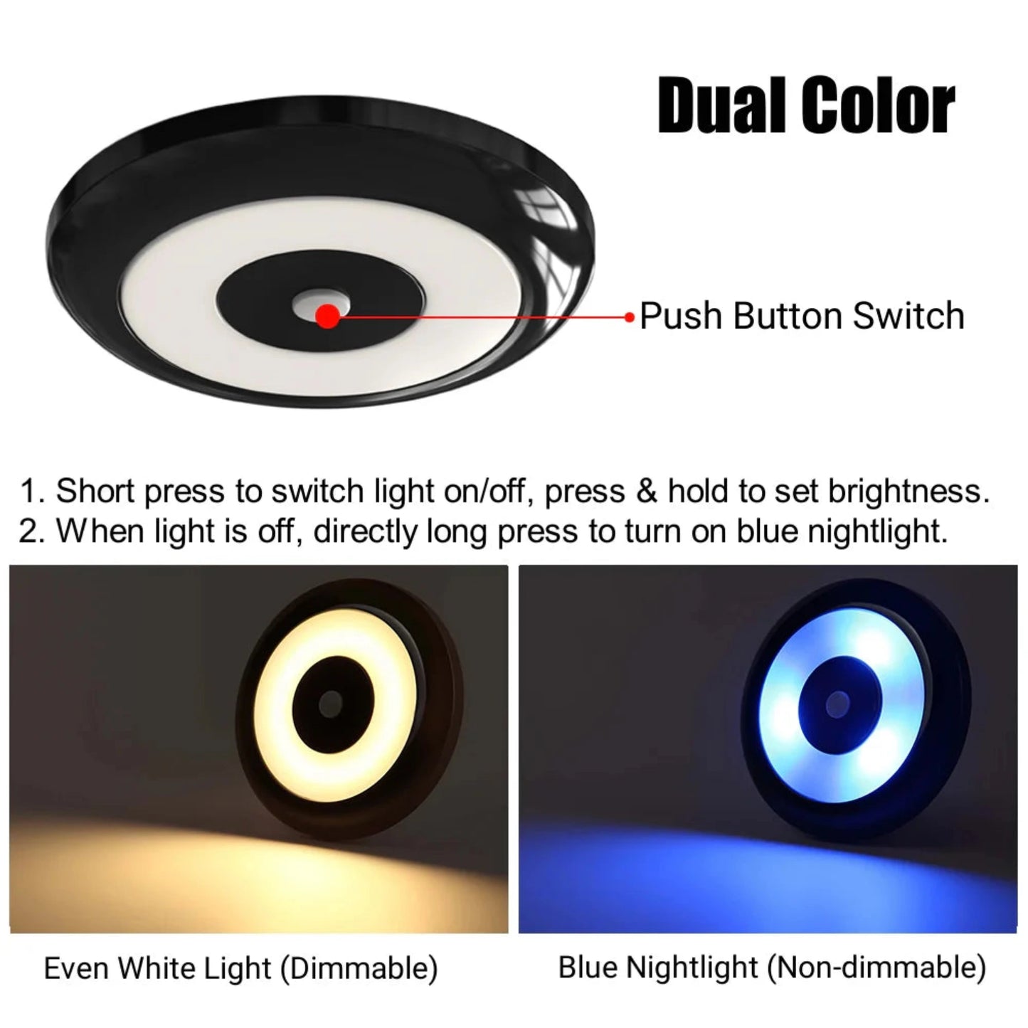 Compact Dome Light – 12V Black with Dimmer & Blue Nightlight (Warm White 4 Pack)