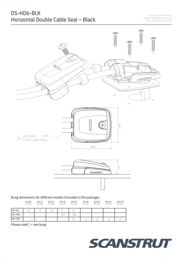 Black Double Horizontal Cable Seal 5-6mm