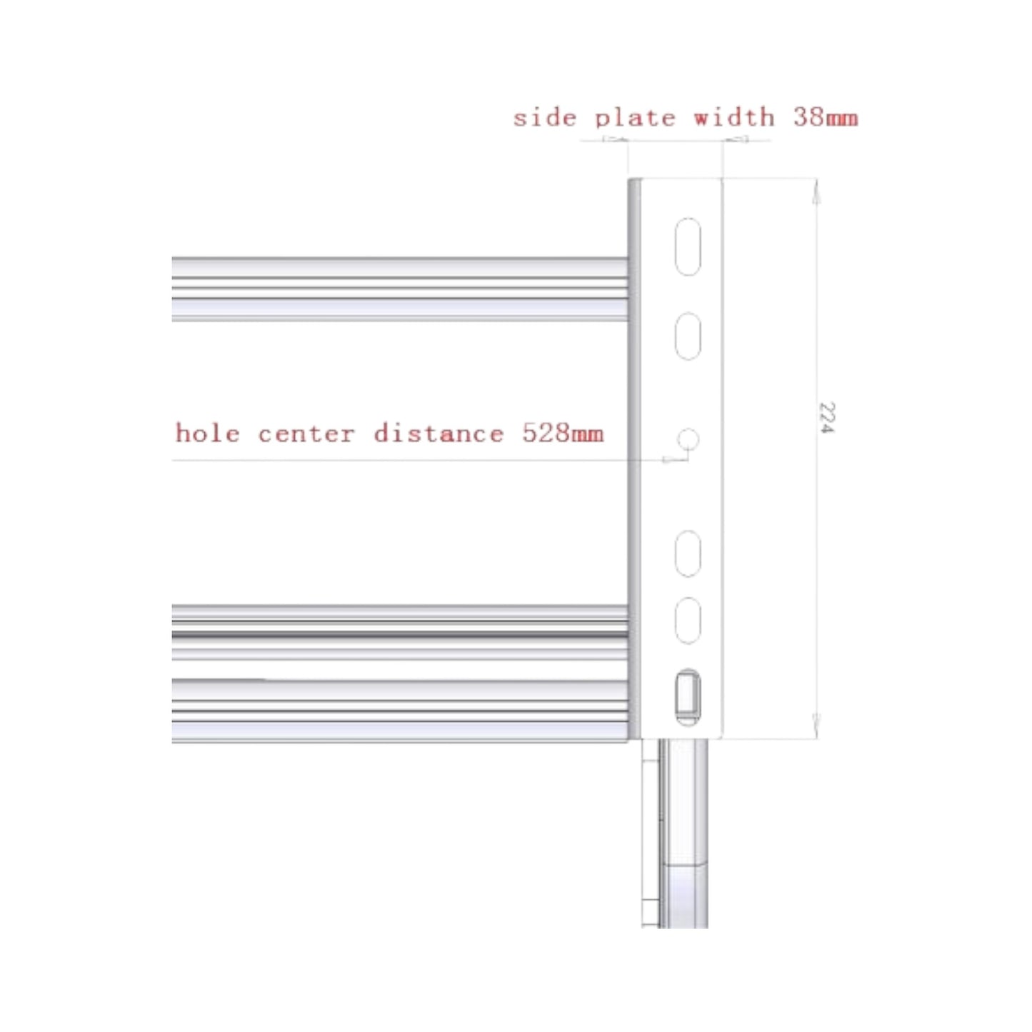 Technical drawing of a side plate with dimensions on a white background for van rv motorhome install step