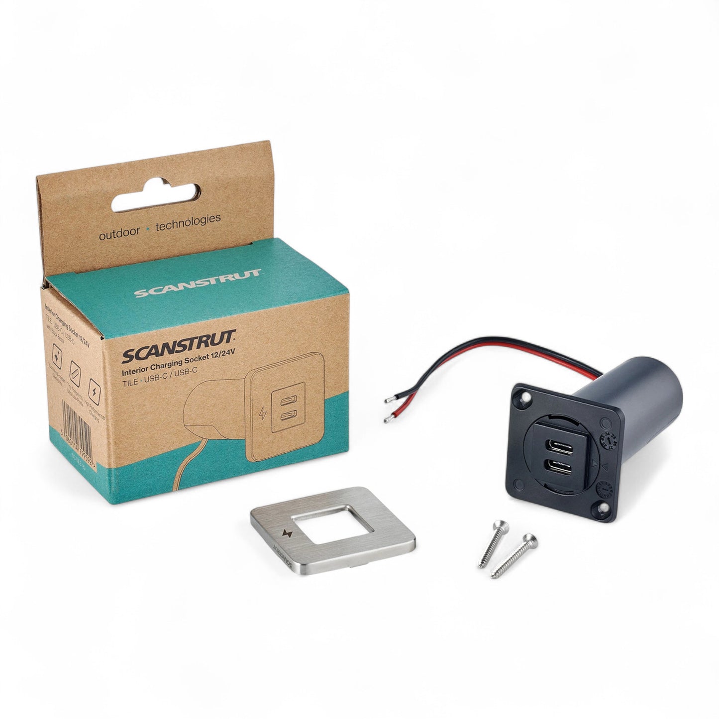 TILE Dual USB-C Interior Charging Socket - Stainless Steel Bezel