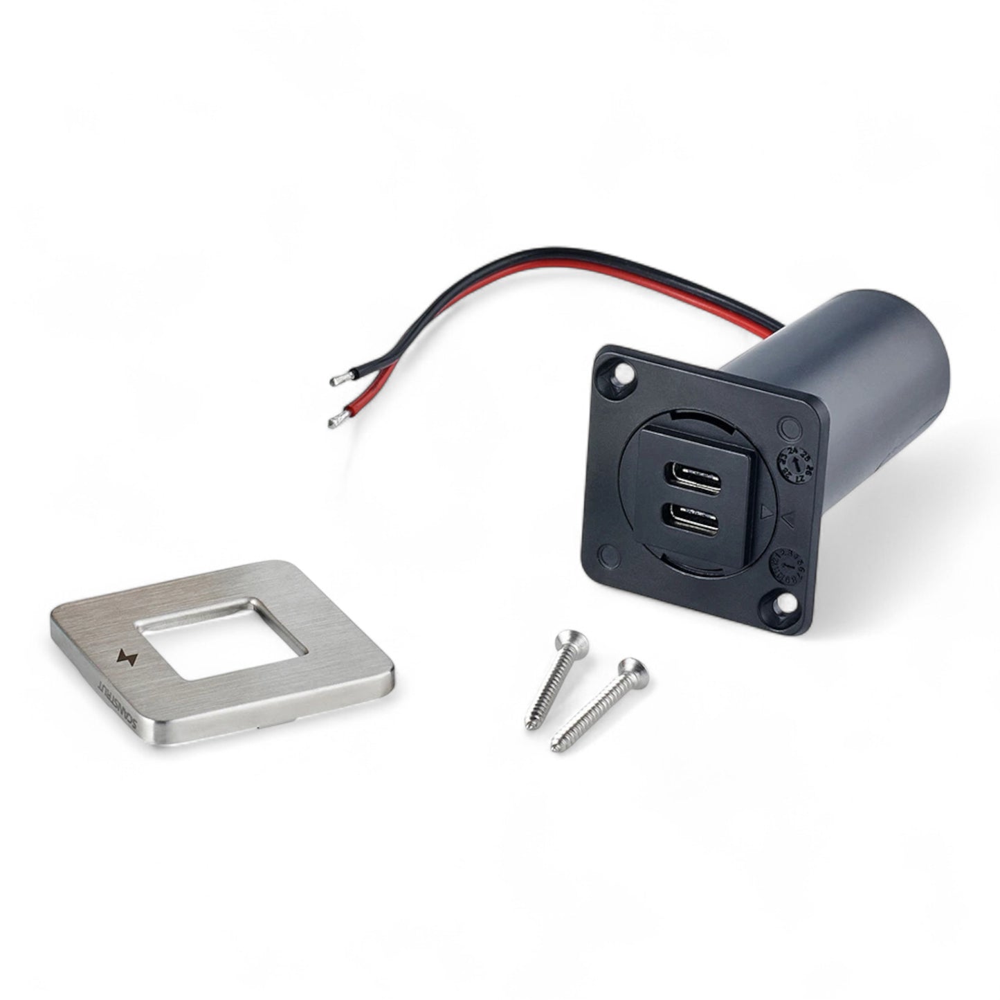 TILE Dual USB-C Interior Charging Socket - Stainless Steel Bezel