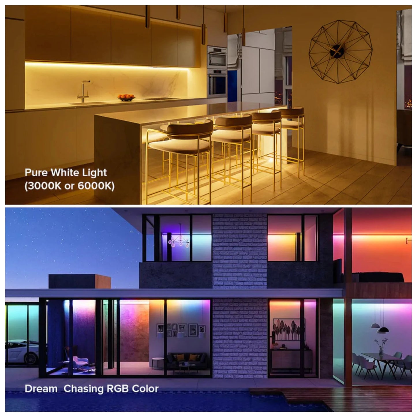 5m RGBW-Cool LED strip unrolled showing black backing