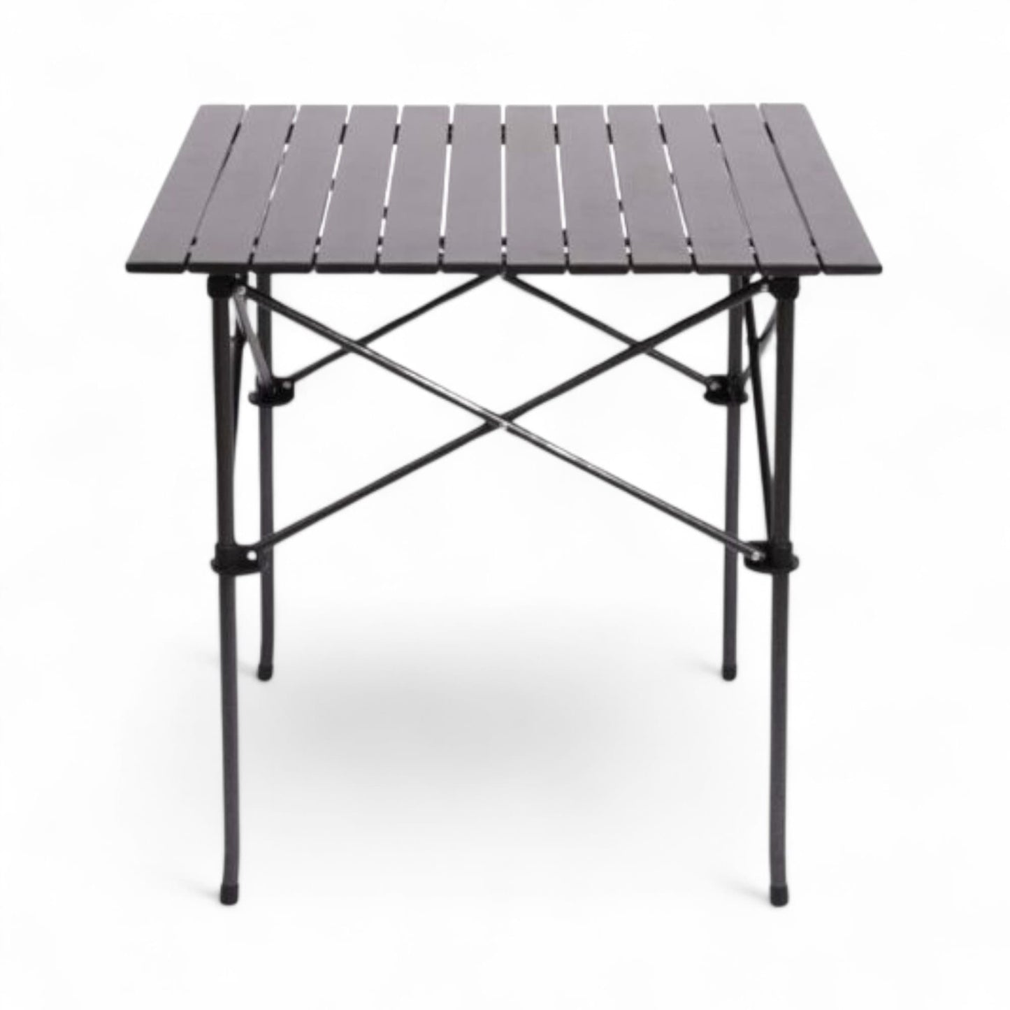 Foldable outdoor table with metal frame on a white background