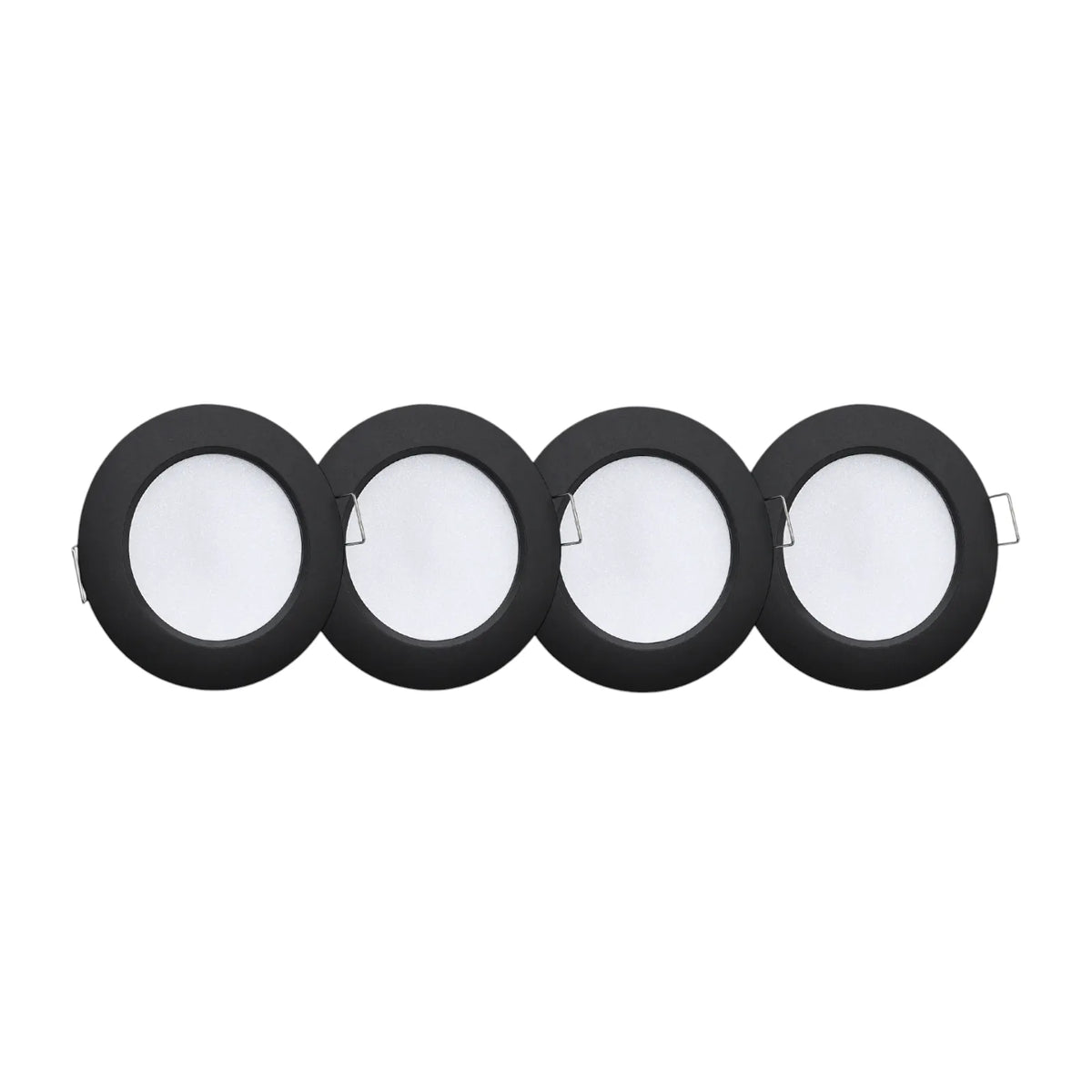 Black motorhome LED downlights with adjustable brightness control for comfortable interior lighting
