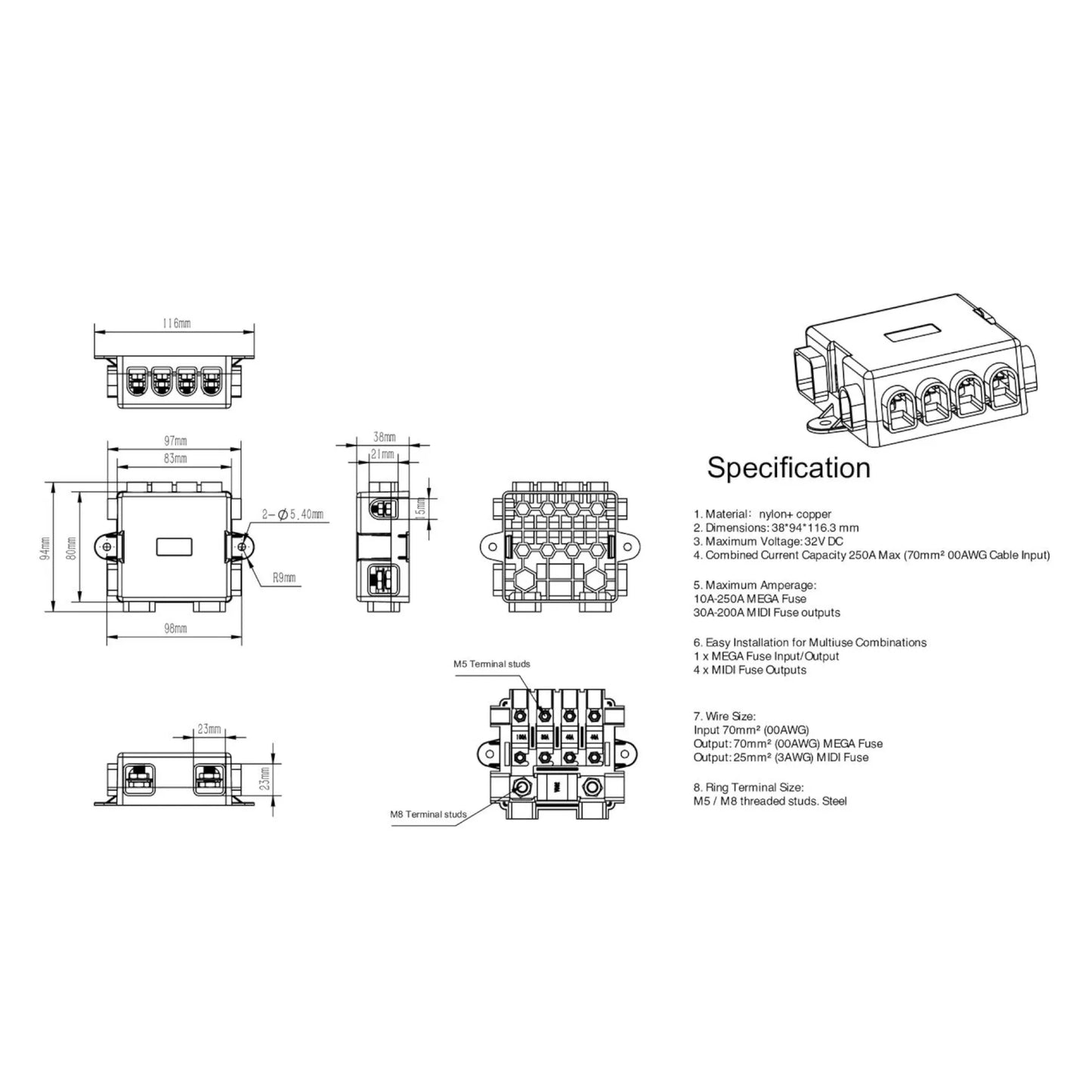 reliable midi mega fuse box for 12v systems