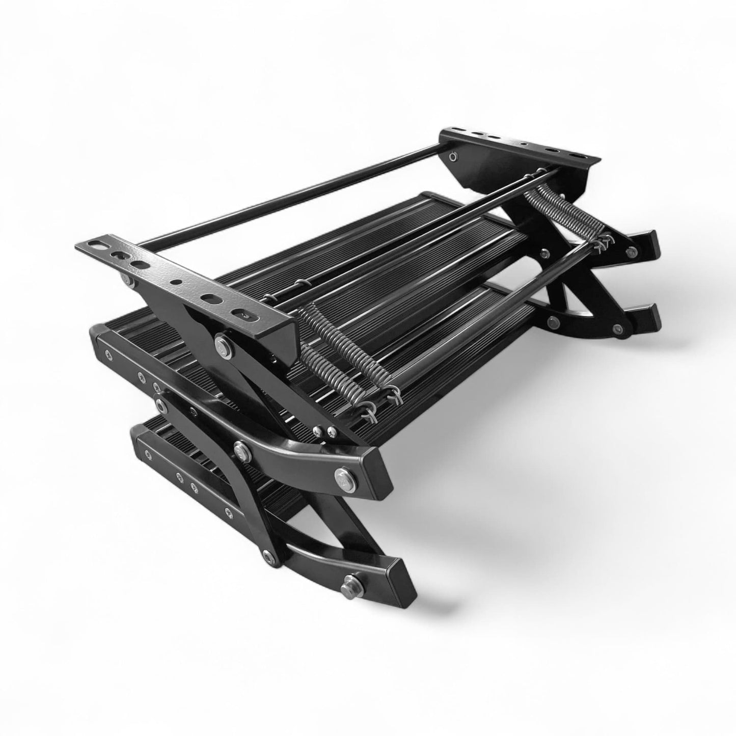 Black metal stand with springs on a white background