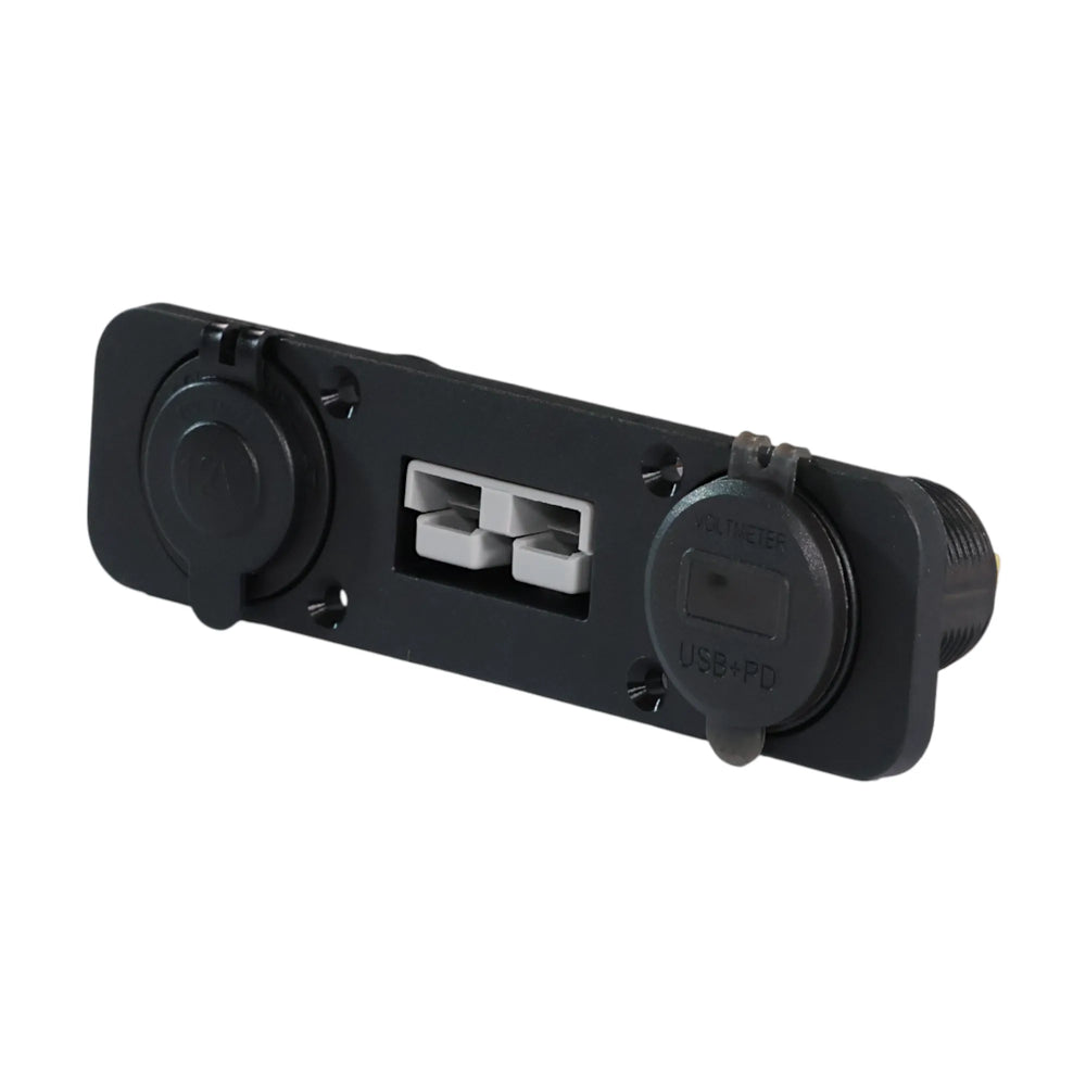 surface mount trio panel with anderson 12v socket usb a usb c and voltmeter