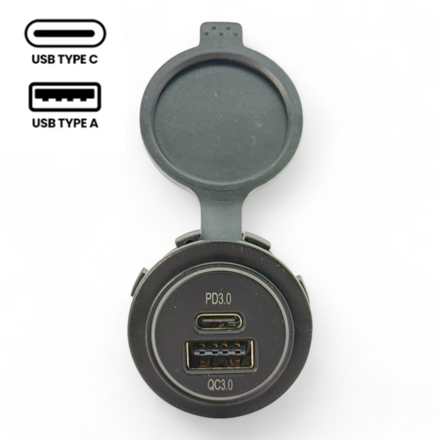 Reversible USB-A + USBC Charger Socket 12-24v