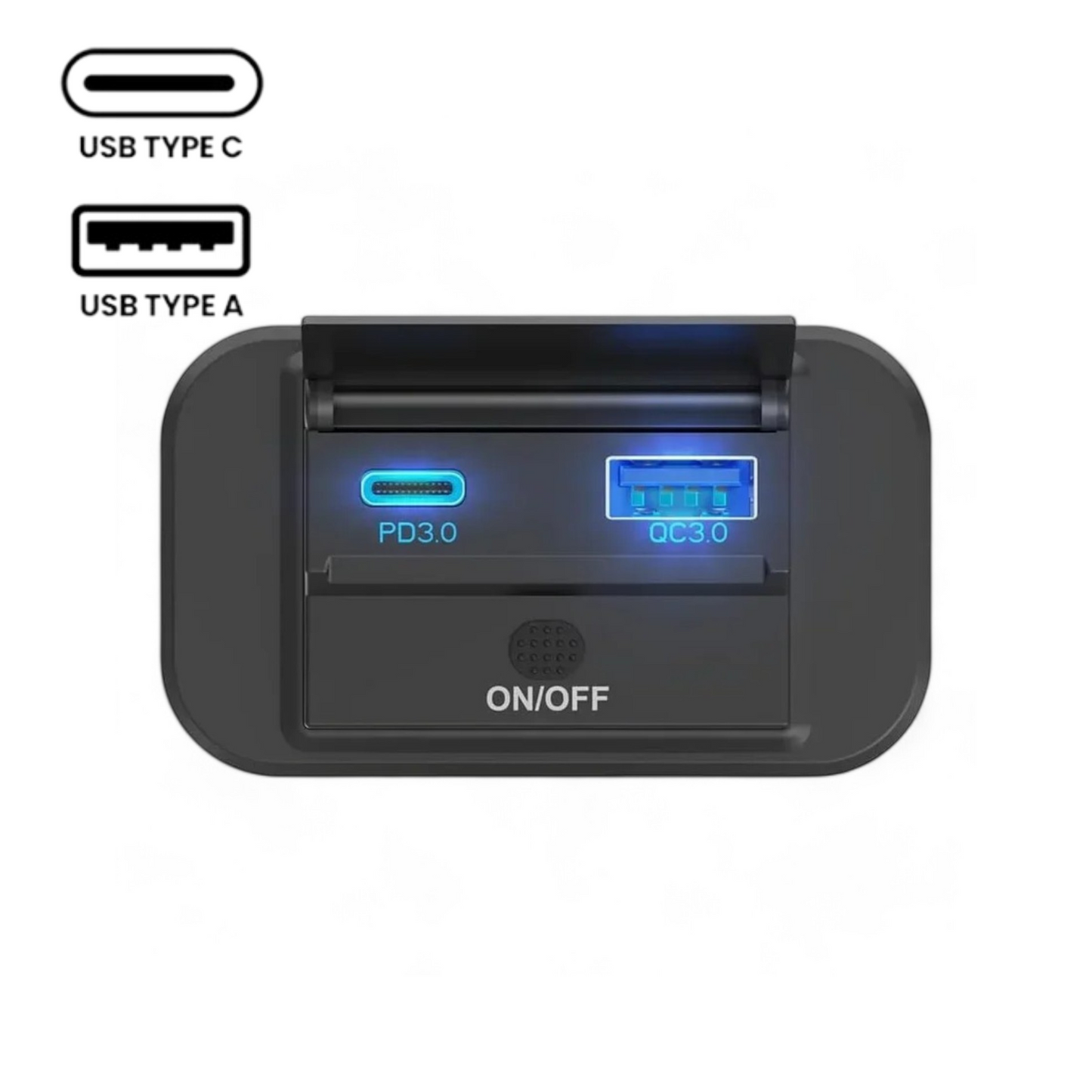 Flip USB-A + USBC Surface Mount On/Off 12-24v