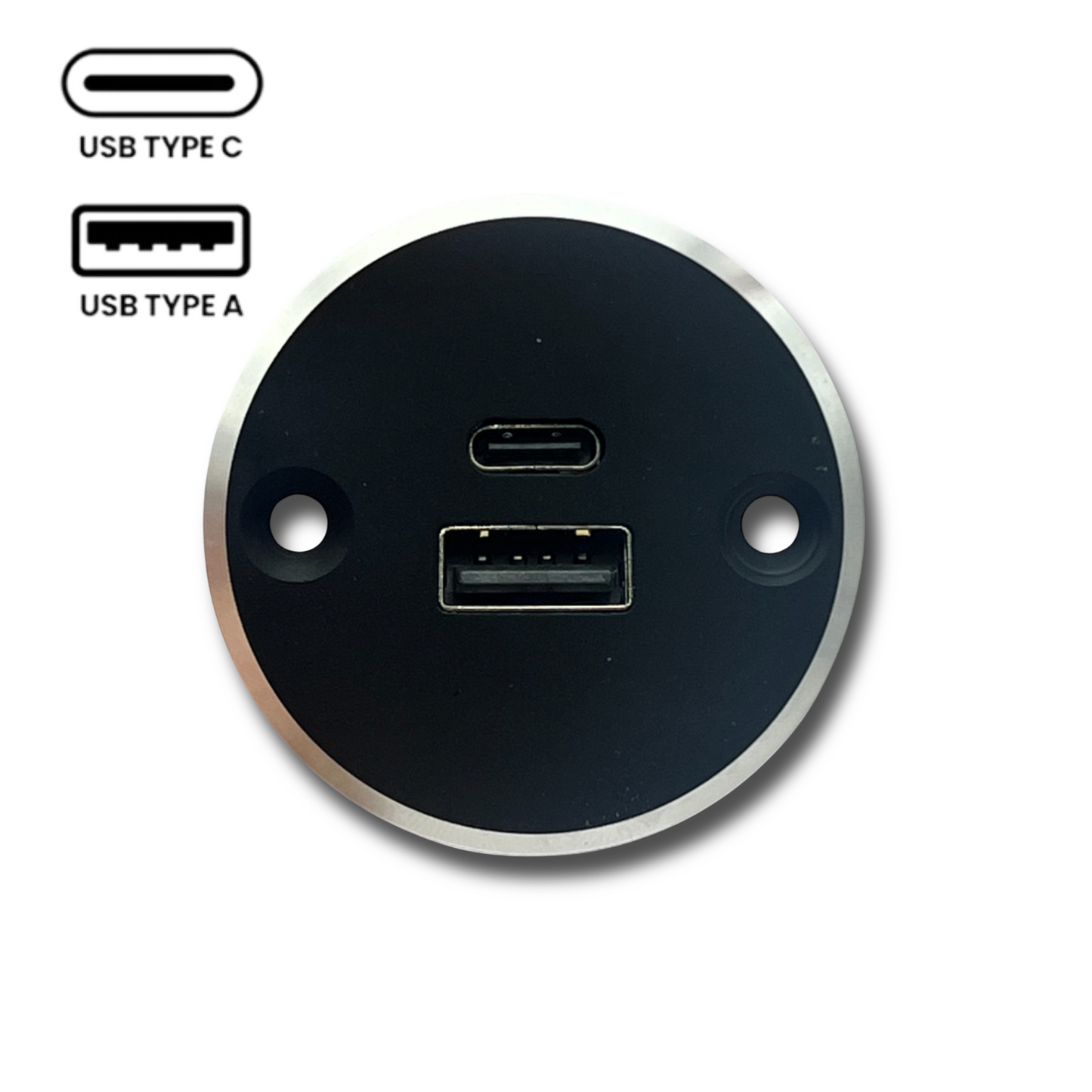 All-Aluminum USB-C & USB-A Recessed Charger Socket Large