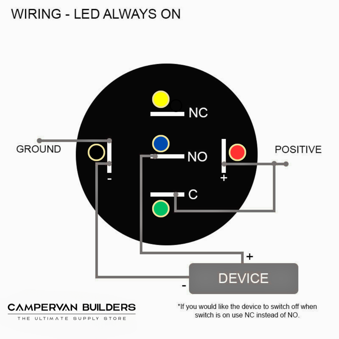 19mm LED Yellow Push Button Switch - Stainless Steel Finish - 12-24V