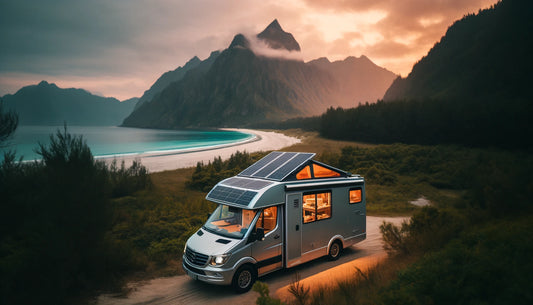 motorhome in scenic setting with 12volt electrical solar panels