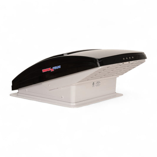 MaxxFan Deluxe with Rain Dome, Thermostat, Power Lift and Remote (Black) 360x360 Cutout