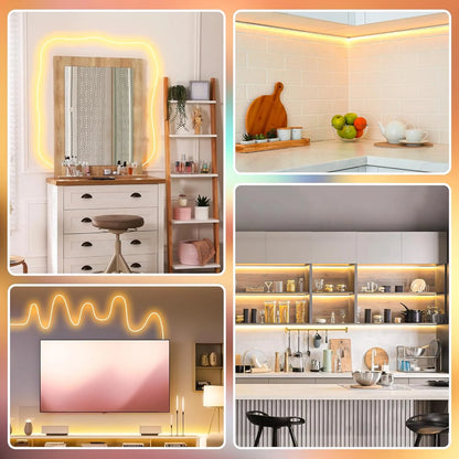 10m warm neon flex strip illuminated on workspace