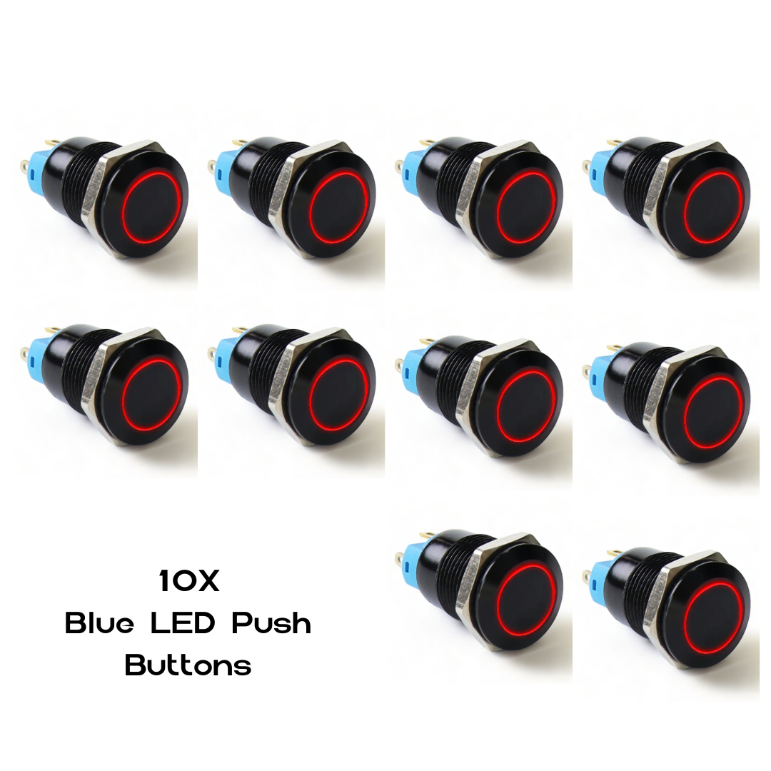 19Mm Latching Led Push Button Switch - Black Anodised Finish 12 - 24V 10X Red Switches