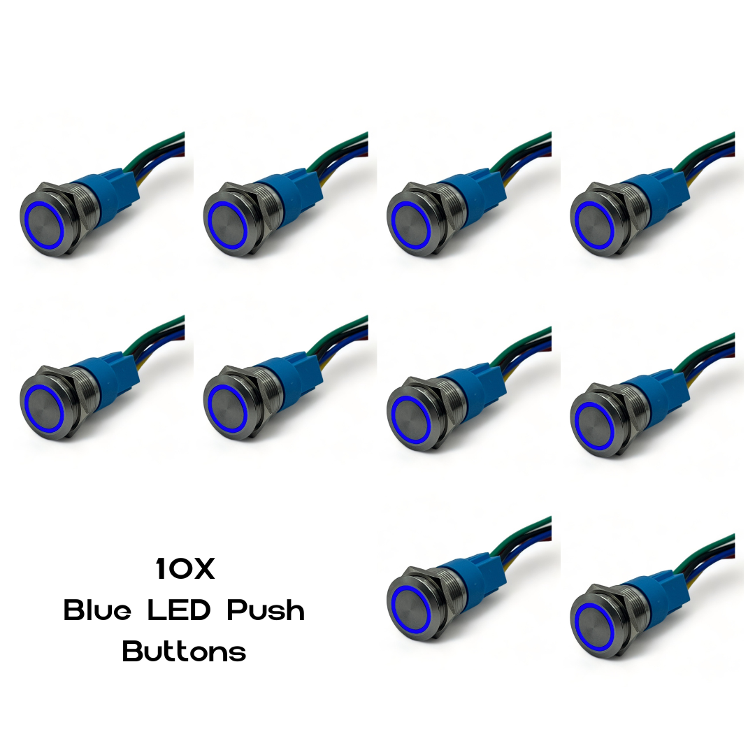 19Mm Latching Led Push Button Switch - Stainless Steel Finish 12 - 24V 10X Blue Switches