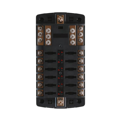 12 circuit blade fuse block with positive and negative busbars for caravan electrical systems