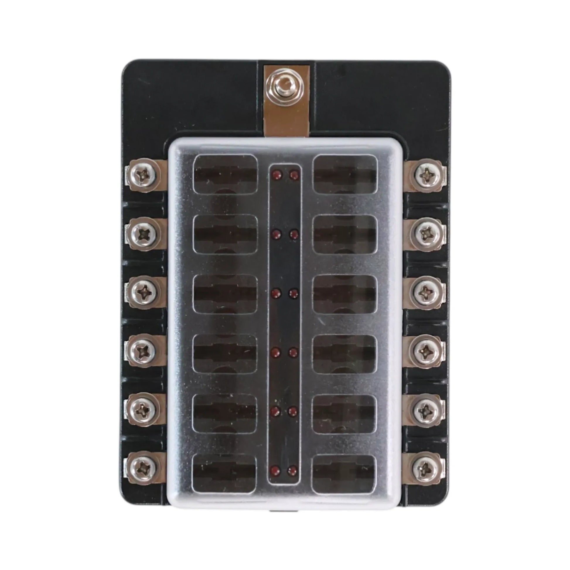12 circuit blade fuse block with LED indicators and screw terminals