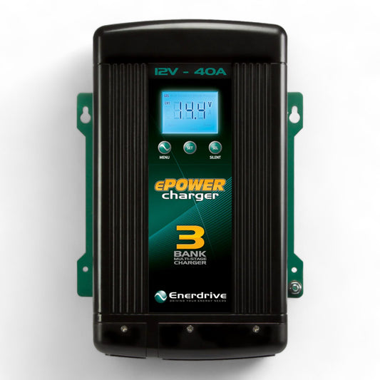 12V 40A AC battery charger connected to lithium battery system