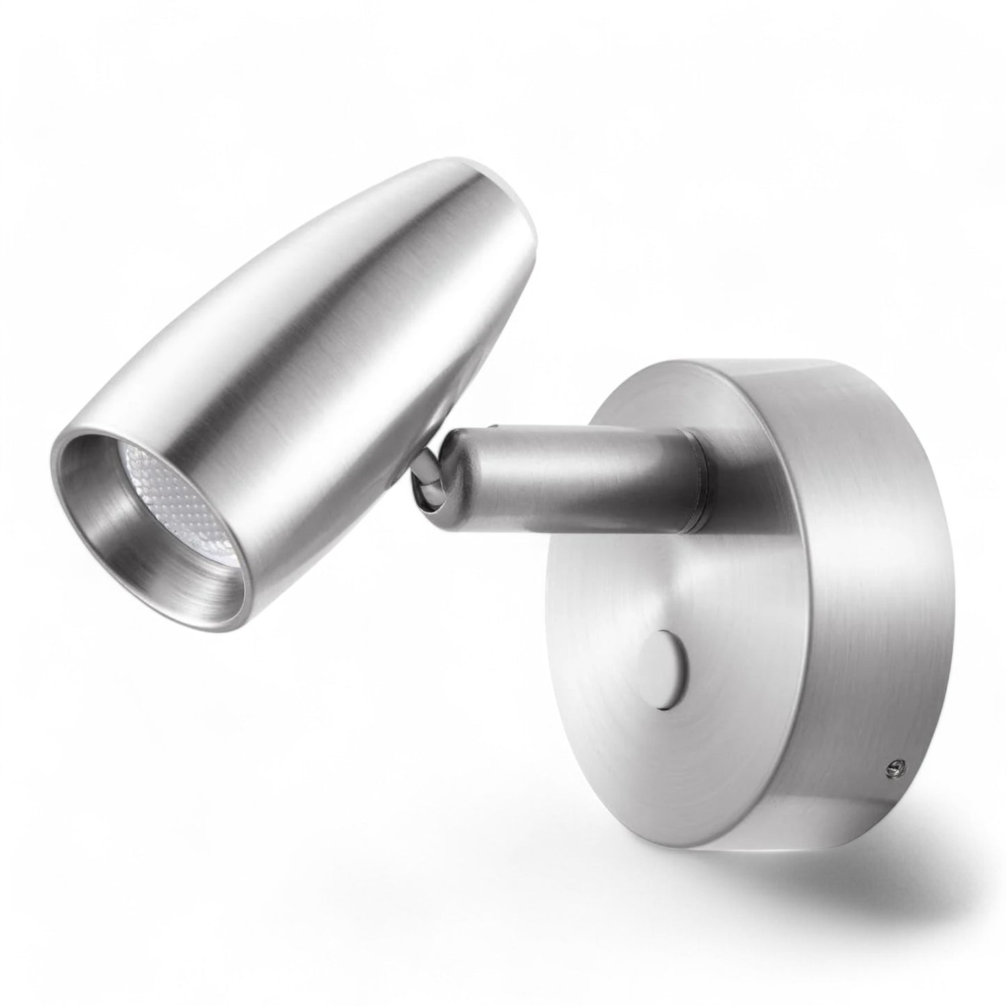 nickel LED reading spotlight shown in neutral view