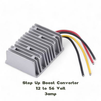 12 to 56 volt boost step-up converter 3 amp close-up on bench