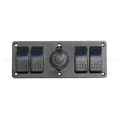 4 way single led rocker switch panel with 12v outlet for rv accessory switching and charging
