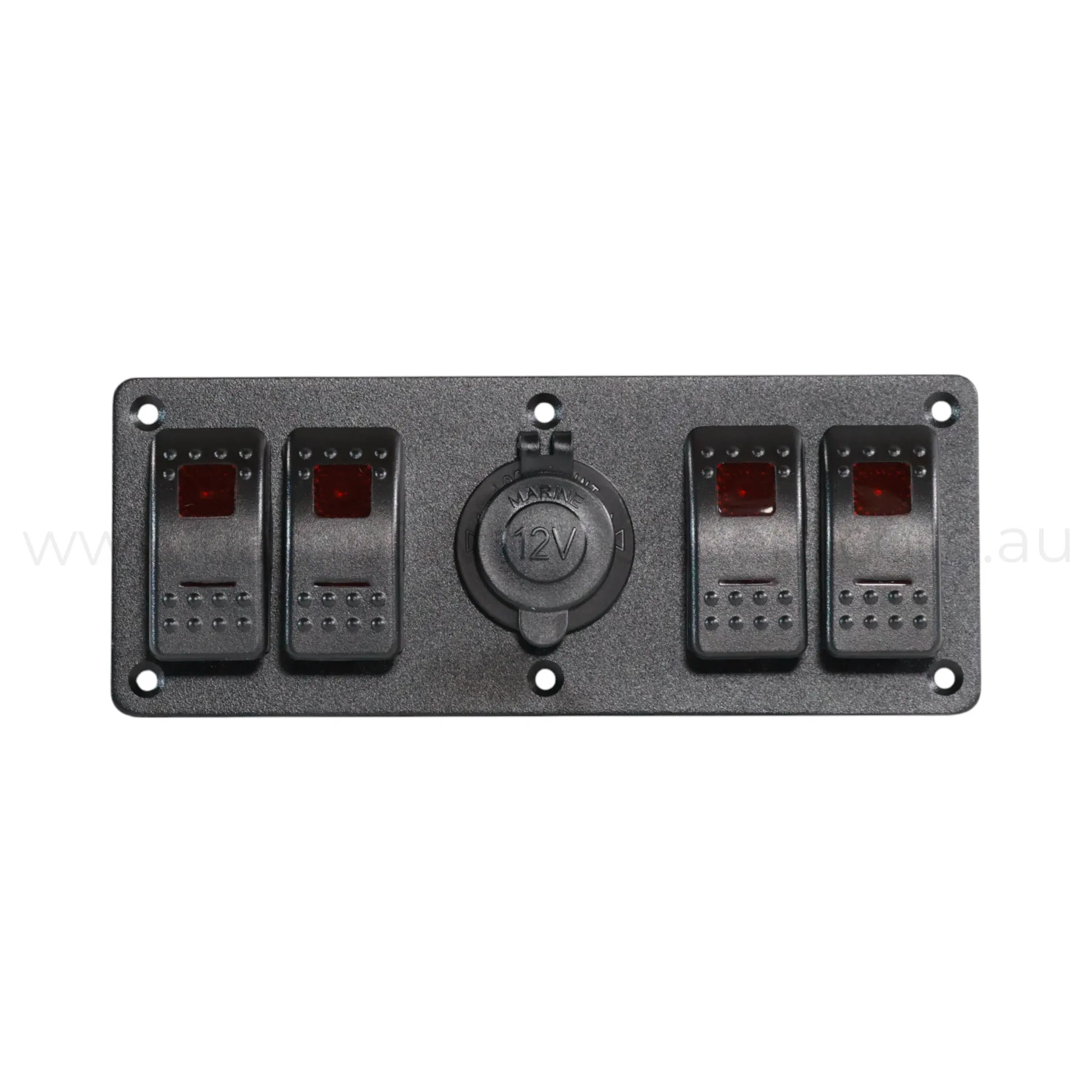 4 way dual led rocker switch panel with 12v outlet for rv accessory switching and charging