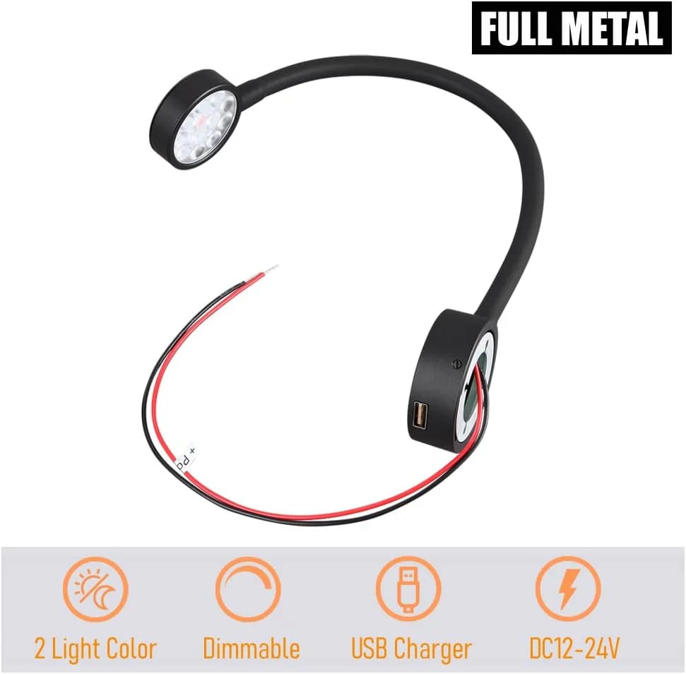 12v/24v reading lamp with flat flexible arm