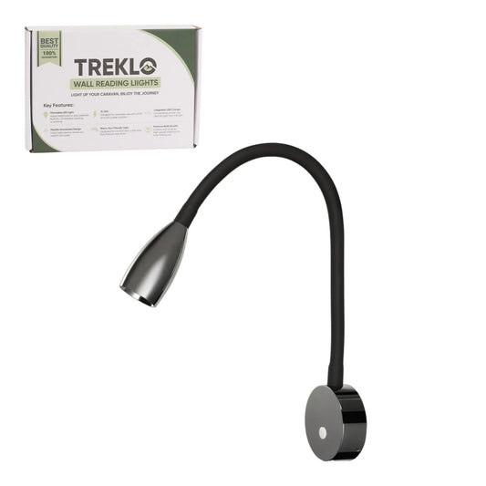 12v and 24v Orb wall reading light in gun metal gloss black for caravan and campervan interiors