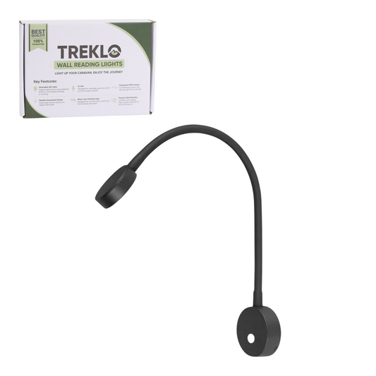 12v and 24v wall reading light with flat flexible arm for caravan and campervan interiors