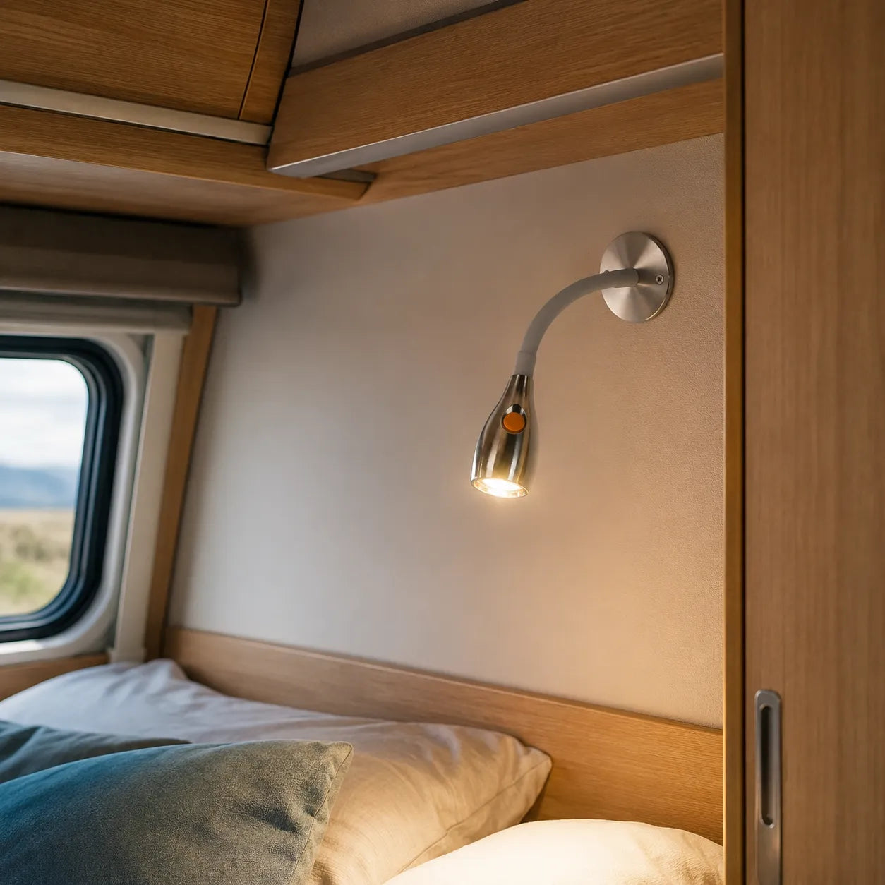 Pair of warm white Bullet reading lights for campervan, RV, and motorhome interiors