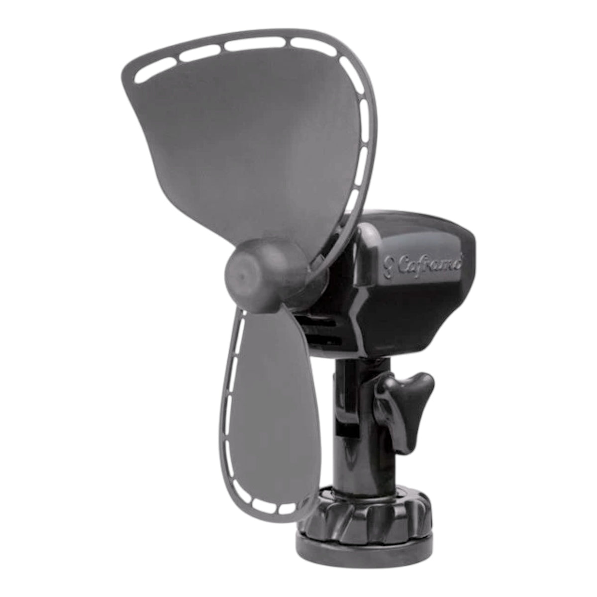 12v Caframo caravan interior fan in black for improving airflow throughout mobile living spaces