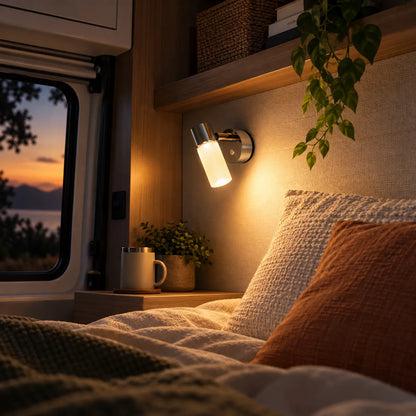 12v Chrome Glo reading lamp for caravan bunks and sleeping areas