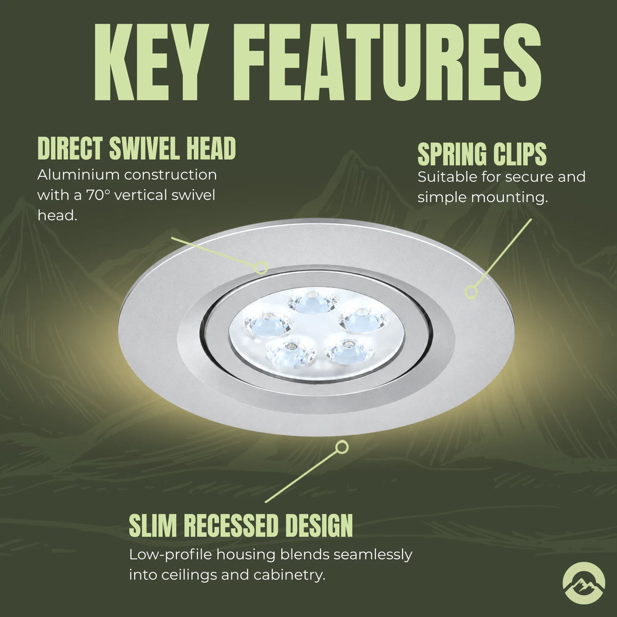 12v cool white RV recessed lights with silver surrounds for clean modern ceiling fitouts
