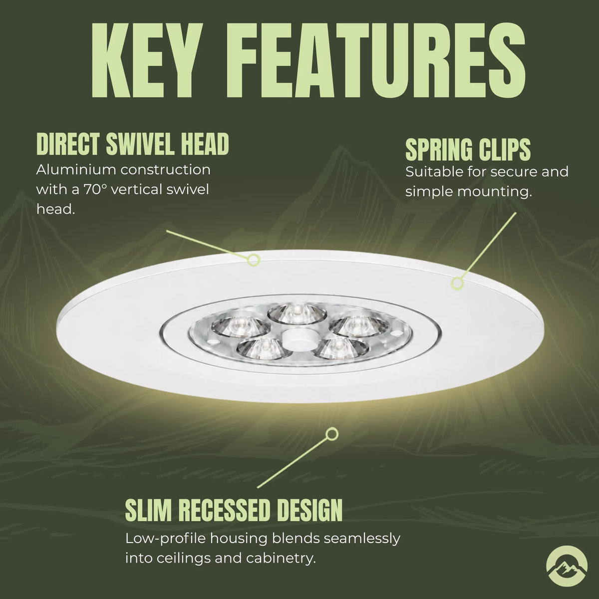 12v dual mode white pivot spotlight two pack for caravan kitchens and sleeping areas