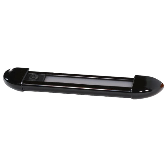 26cm black exterior LED light with dimmer on bench