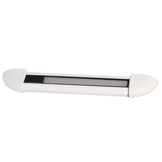 26cm white exterior LED light with dimmer on bench