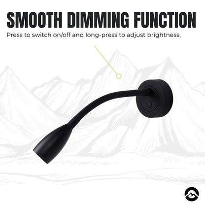 Campervan LED reading lights with touch dimming and flexible light positioning