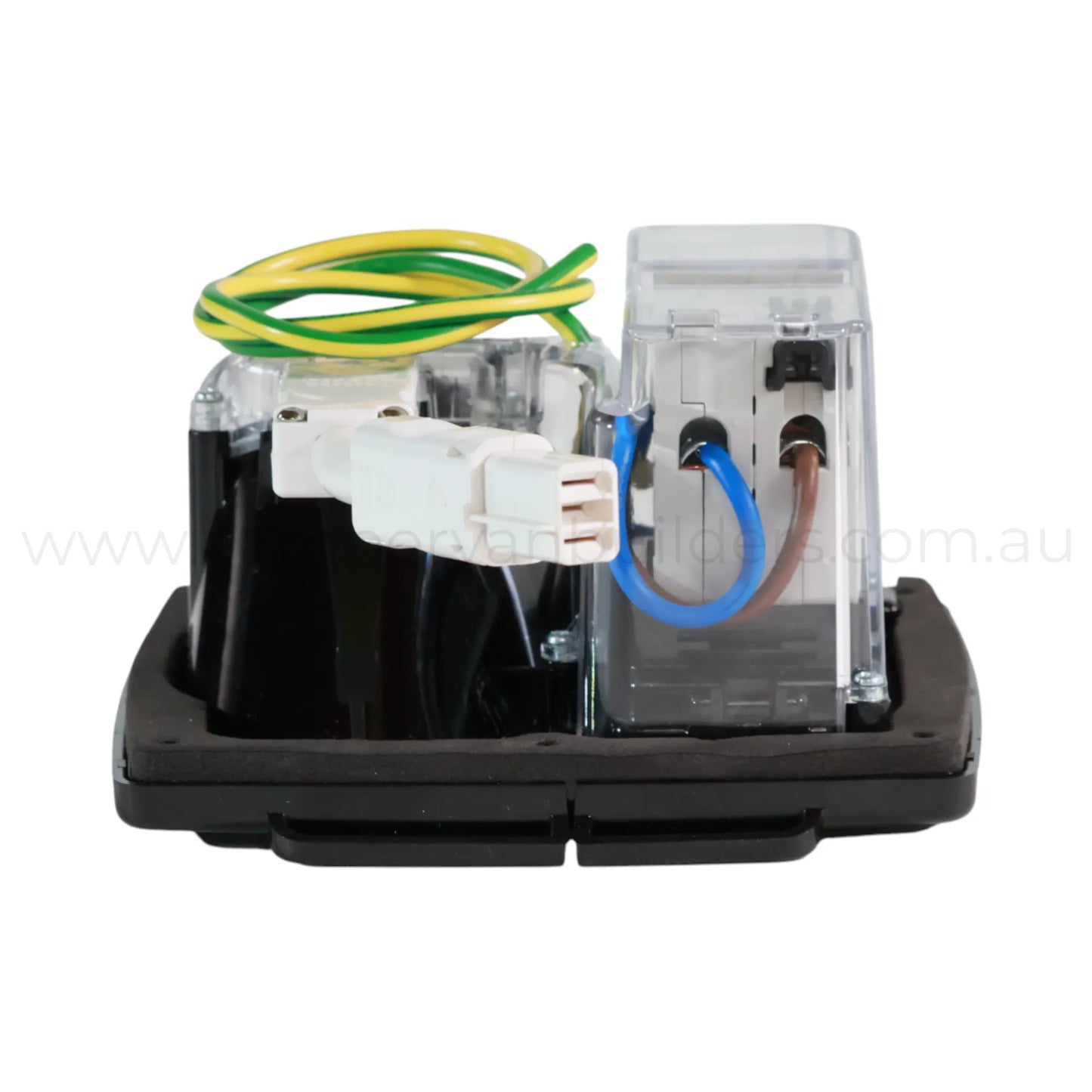rv 15a 240v external inlet plus 16a rcbo ip44 in black for touring power connections