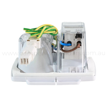 rv 15a 240v external inlet plus 16a rcbo ip56 in white for touring power connections