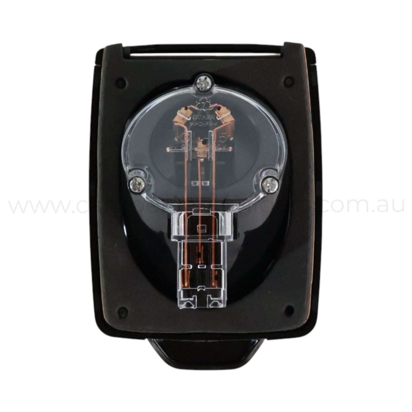 15a black 240v power inlet for caravan powered site connections and safe mains access