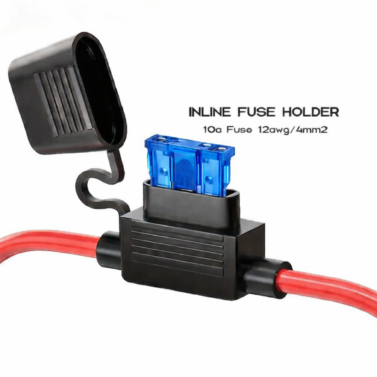 15A inline blade fuse holder with 12AWG wiring for dc protection