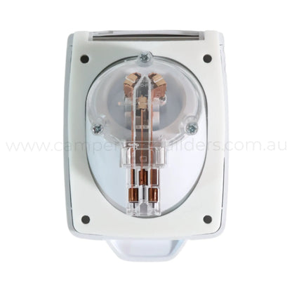 15a white 240v power inlet for caravan powered site connections and safe mains access