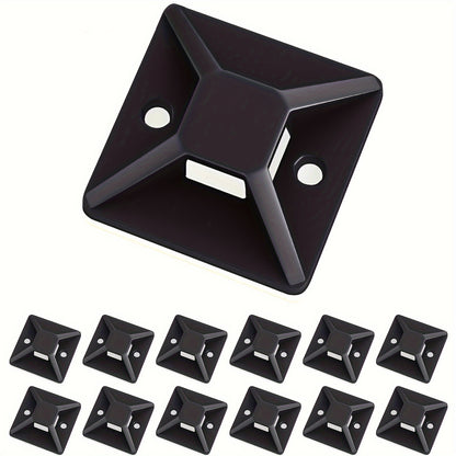 20pcs Self-Adhesive Cable Tie Mounts - 18x18mm, Black